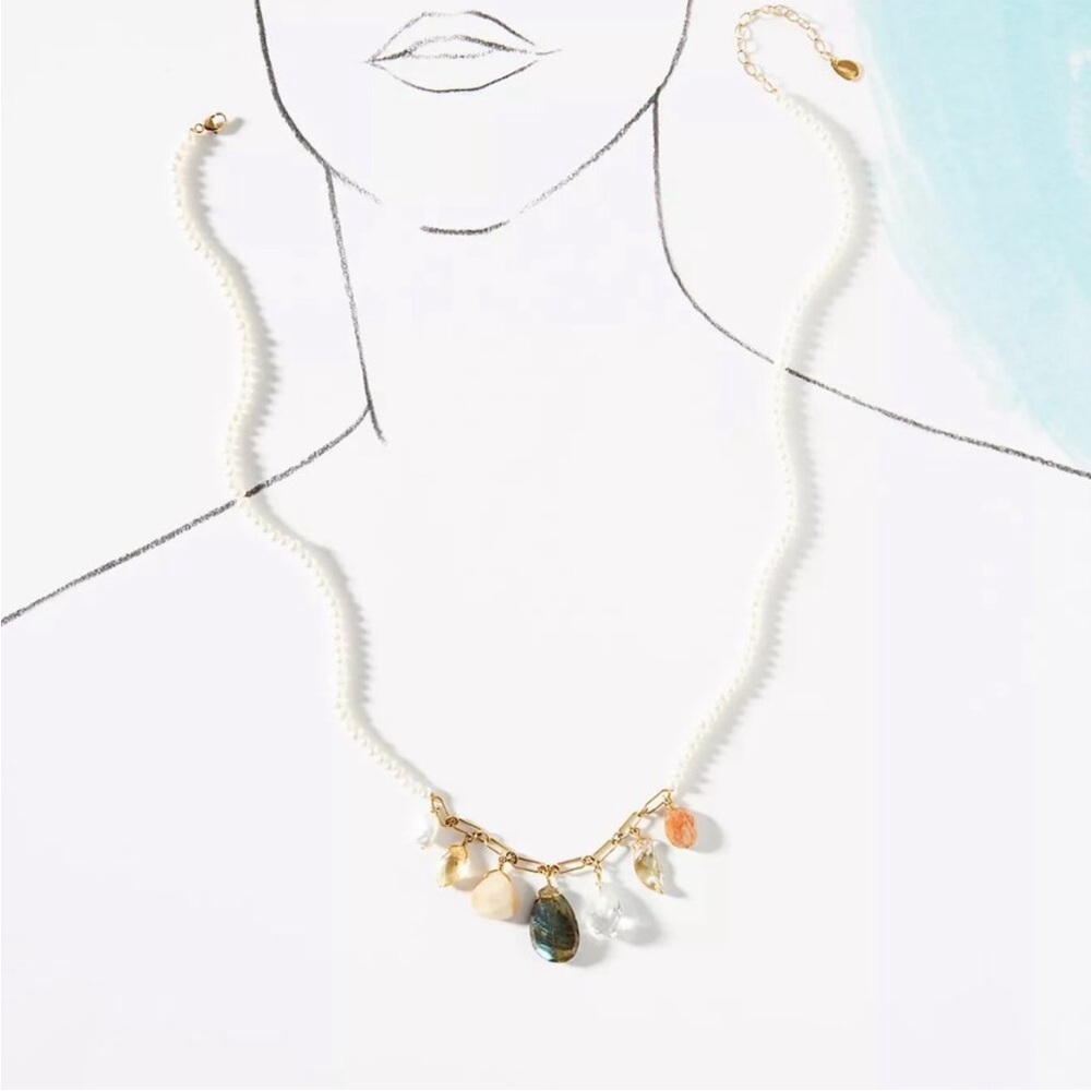 Chan Luu White Pearl Necklace with Multicolor Stone Charms - Picture 2 of 4